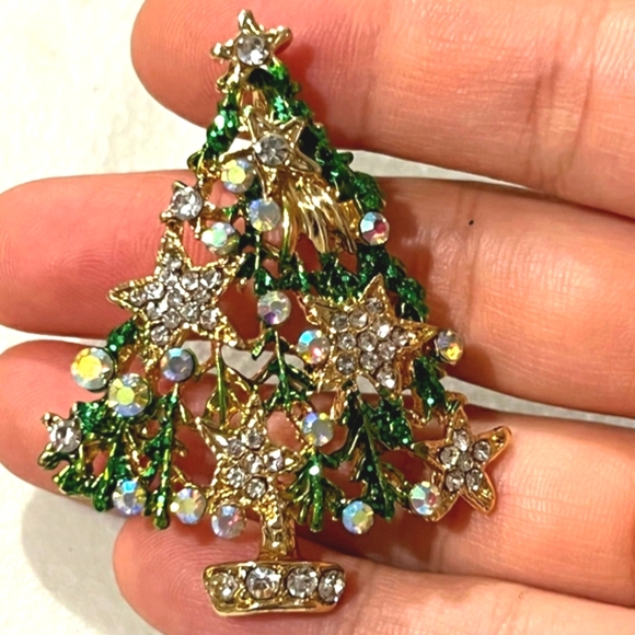 Rhinestone Christmas Tree Brooch pin - Picture 6 of 6